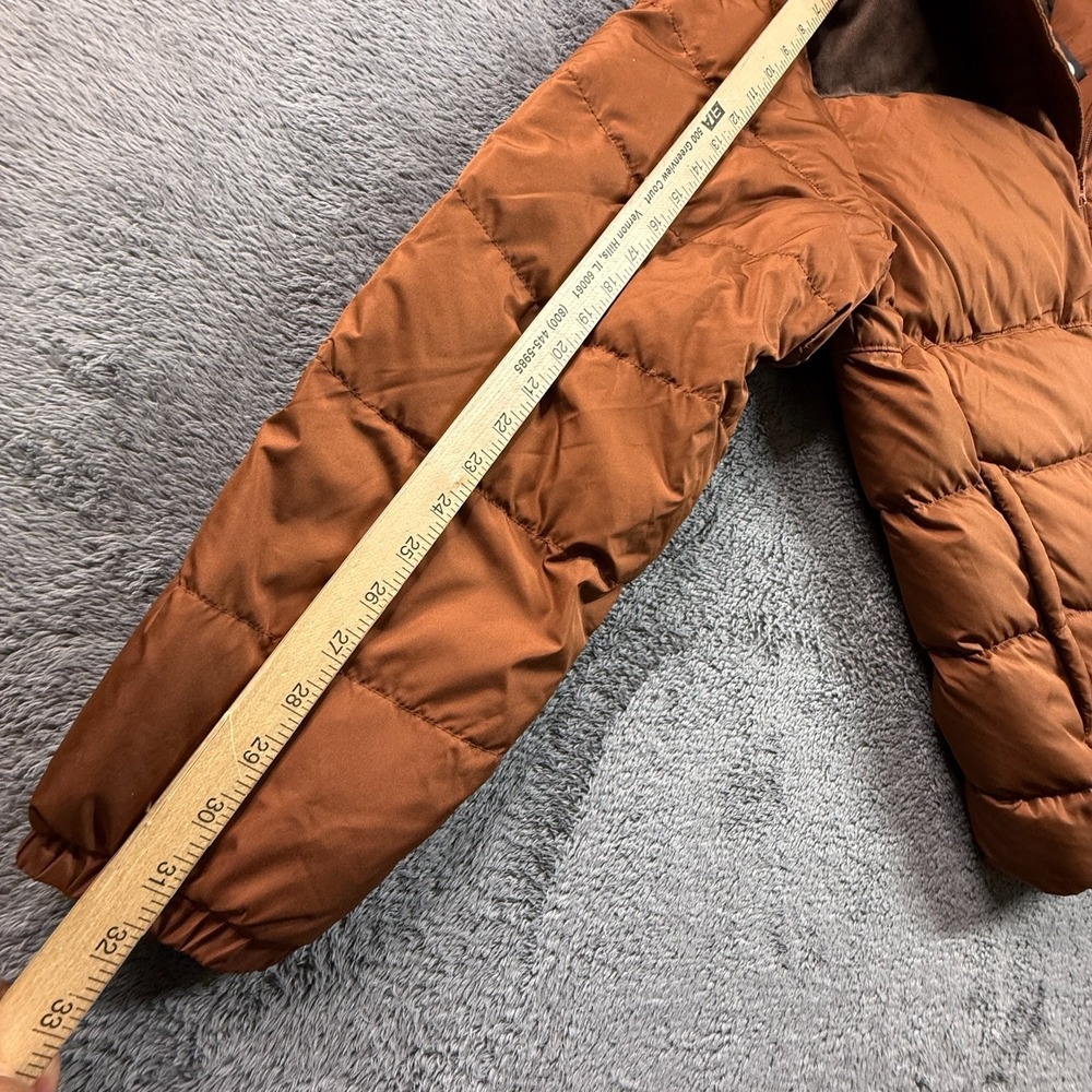 Lands End Mens L Down Puffer Jacket Hooded 600 Fill Orange Brown Corduroy NWT - Picture 6 of 6